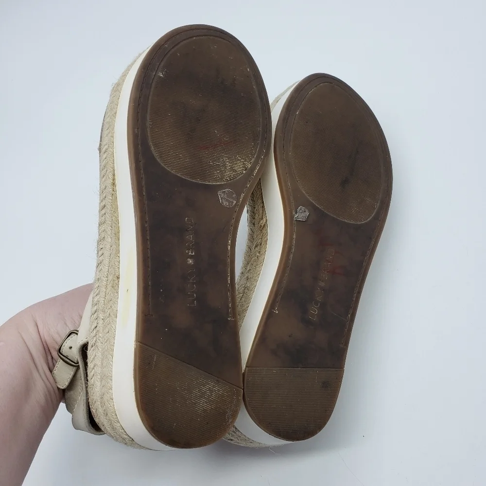 Lucky Brand women US 7.5 JENEKA ankle strap white platform espadrille sandals